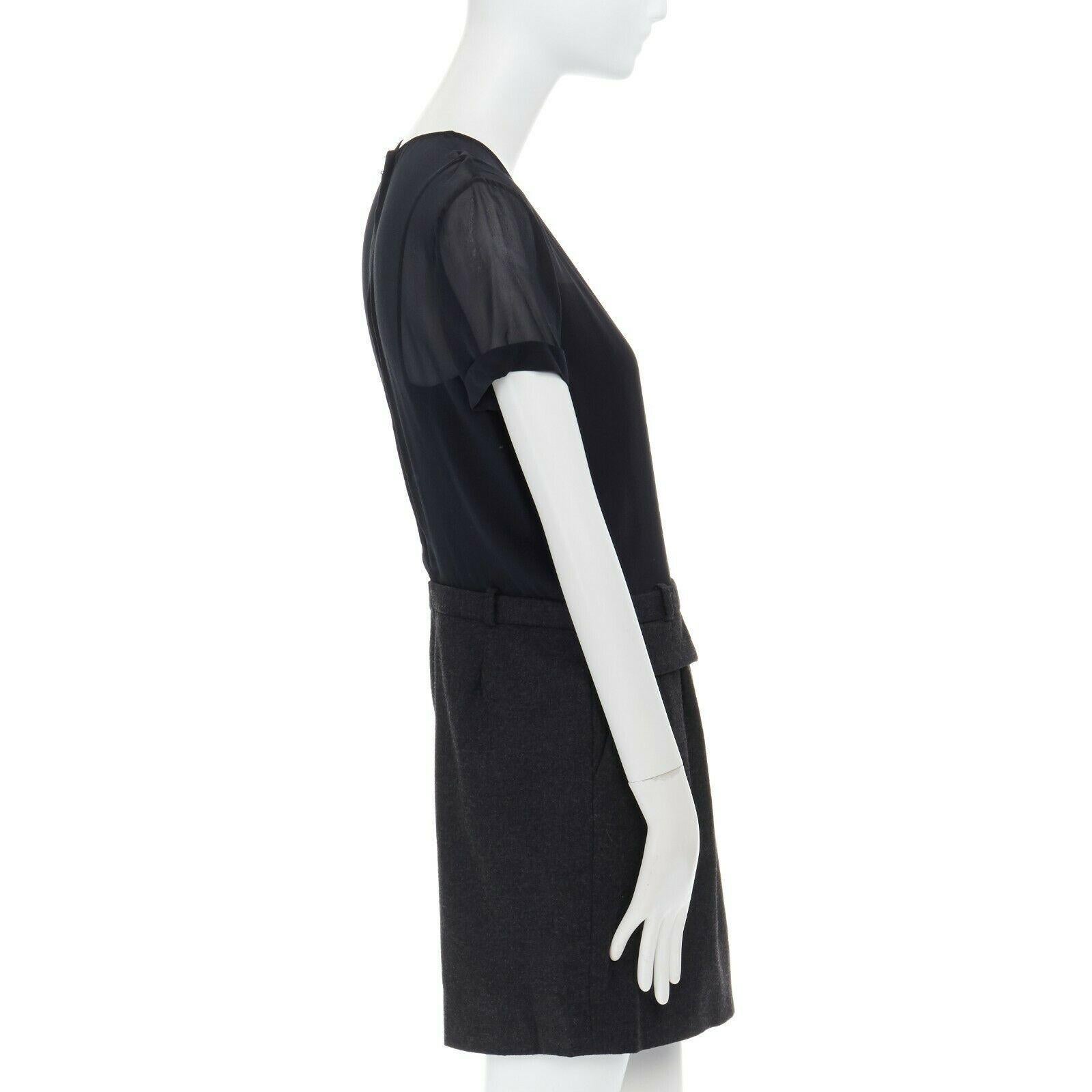 Women's runway GUCCI black silk grey cashmere blend decorative pocket mini dress S