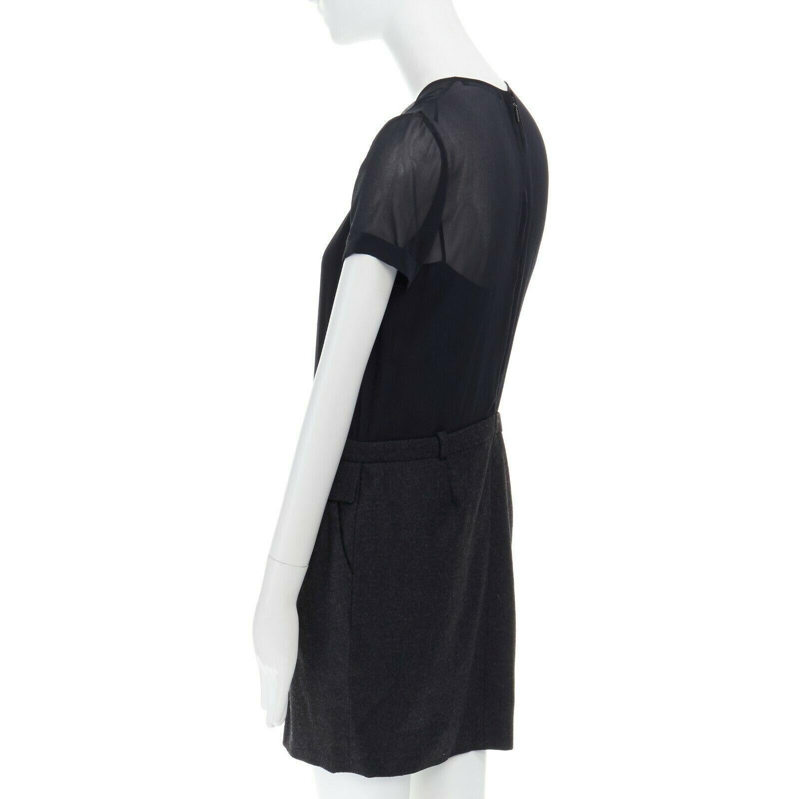 runway GUCCI black silk grey cashmere blend decorative pocket mini dress S 1