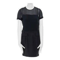 runway GUCCI black silk grey cashmere blend decorative pocket mini dress S