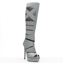 runway GUCCI Runway Helena grey cut out strappy gladiator platform boot EU37