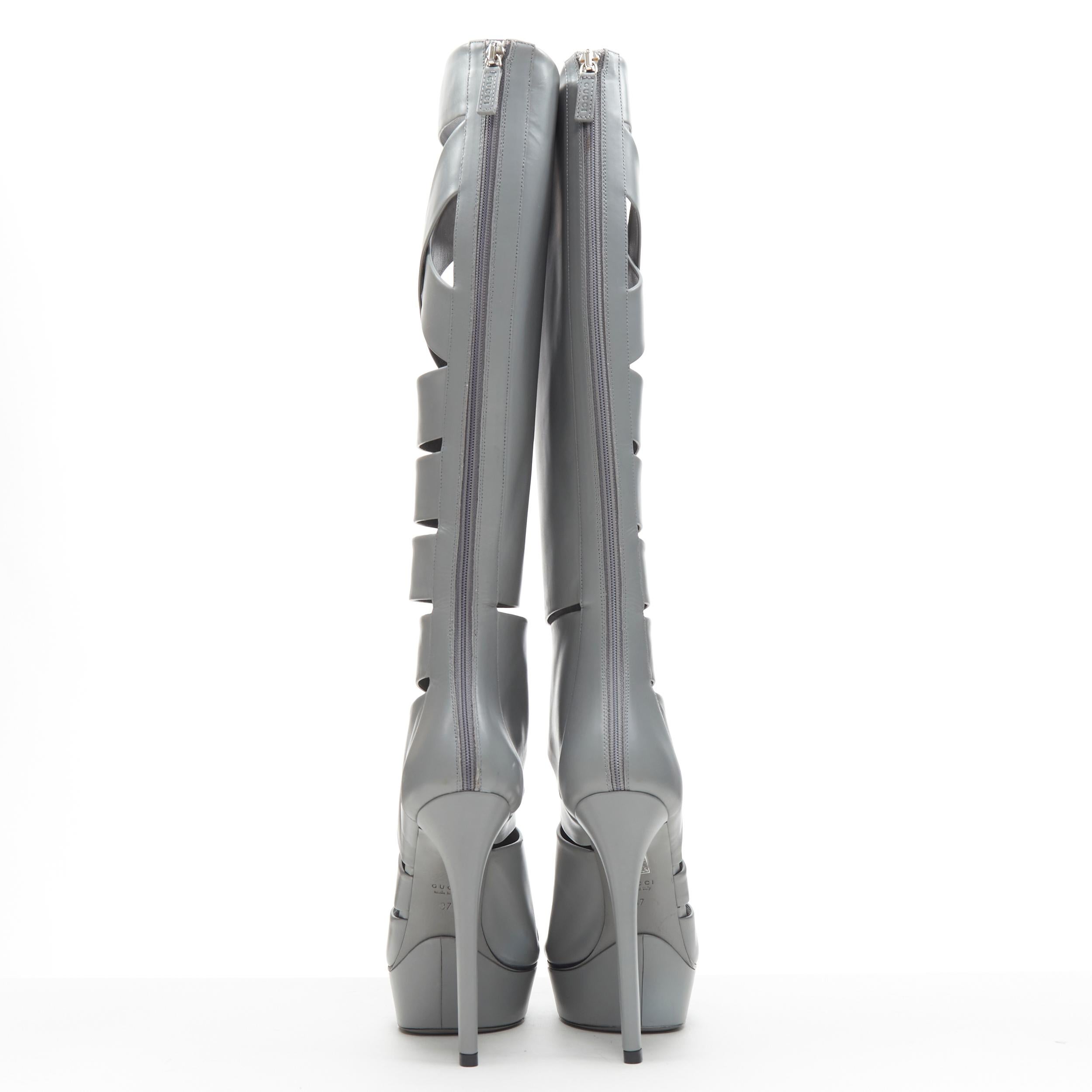 runway GUCCI Runway Helena grey cut out strappy gladiator platform boot EU37 In New Condition In Hong Kong, NT