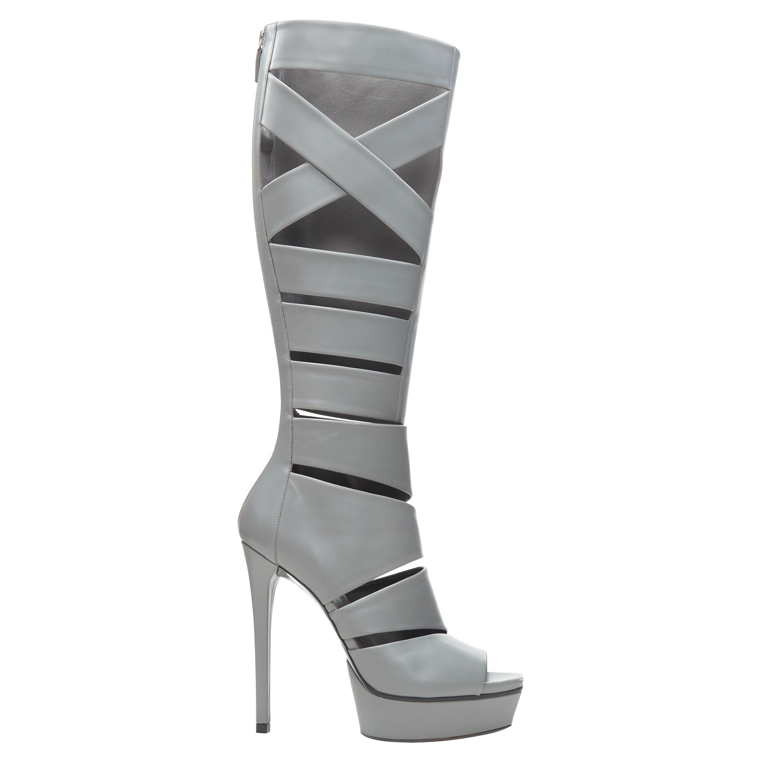 runway GUCCI Runway Helena grey cut out strappy gladiator platform boot EU37