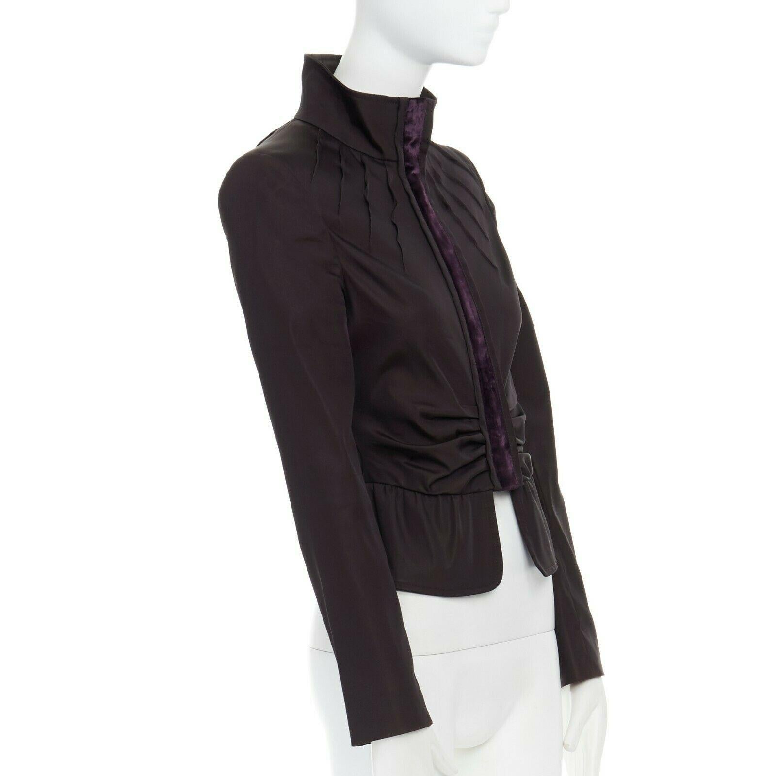 runway GUCCI TOM FORD AW04 purple velvet trimmed ruched zip jacket IT40 US4 UK8 In Excellent Condition In Hong Kong, NT