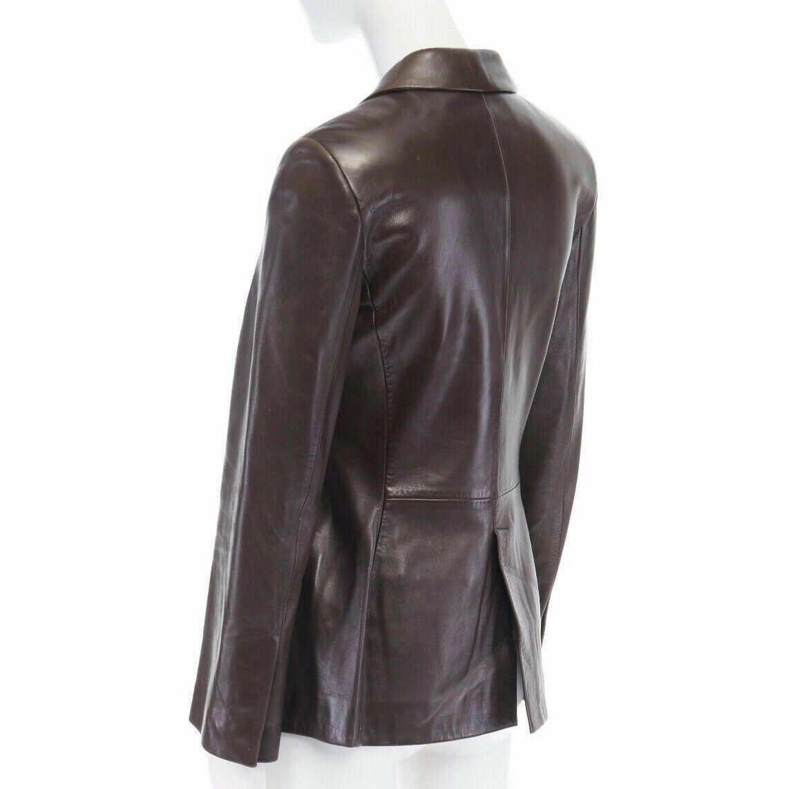 Black runway GUCCI TOM FORD AW96 brown leather classic blazer jacket coat IT38 US0 XS