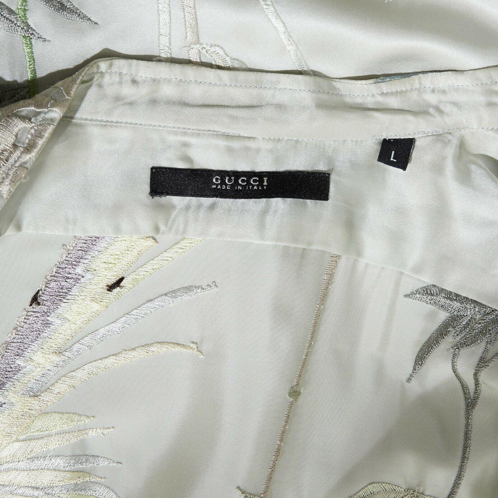 runway GUCCI TOM FORD green silk chinoiserie floral embroidered kimono shirt  L 3