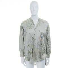 runway GUCCI TOM FORD green silk chinoiserie floral embroidered kimono shirt  L