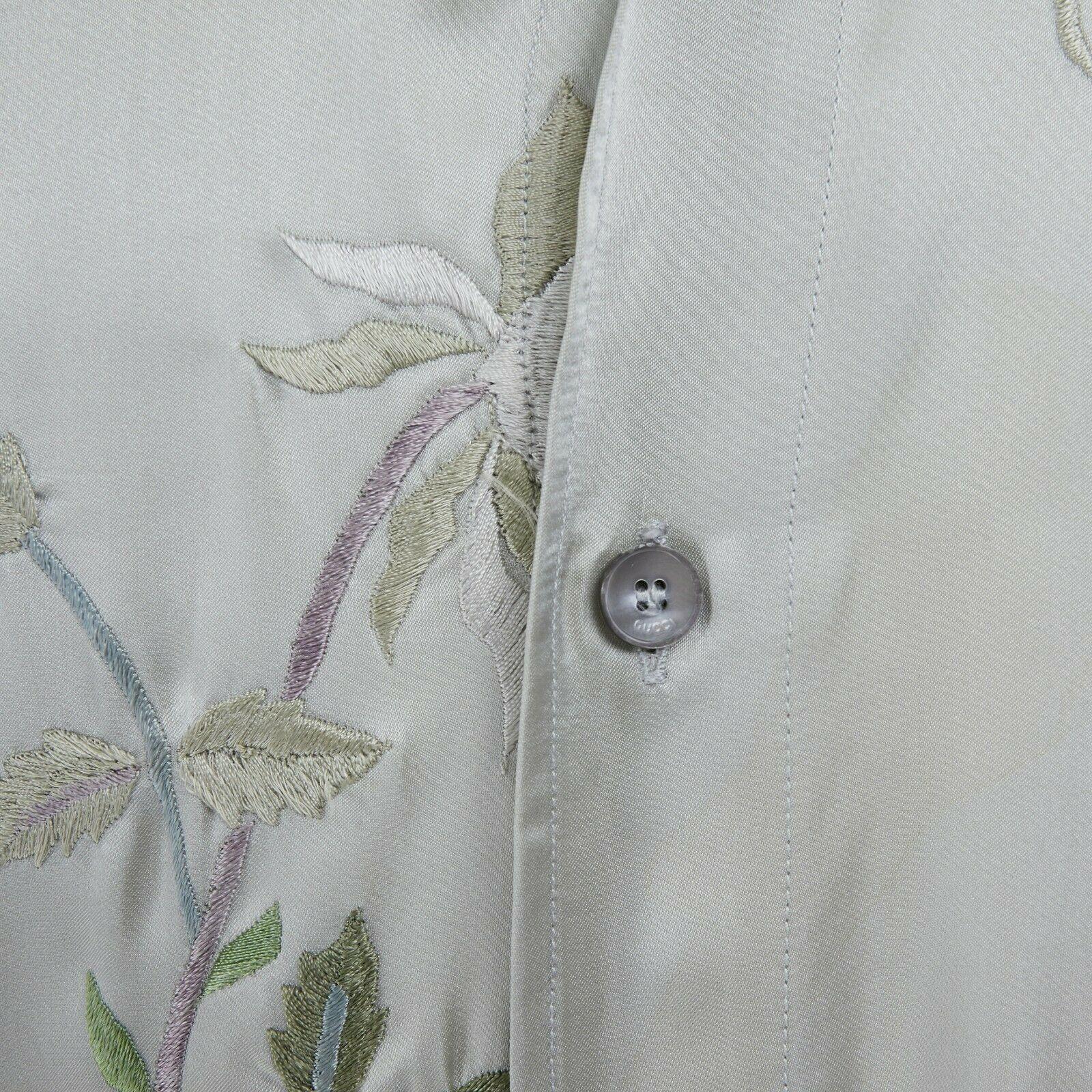 Men's runway GUCCI TOM FORD green silk chinoiserie floral embroidered kimono shirt  L