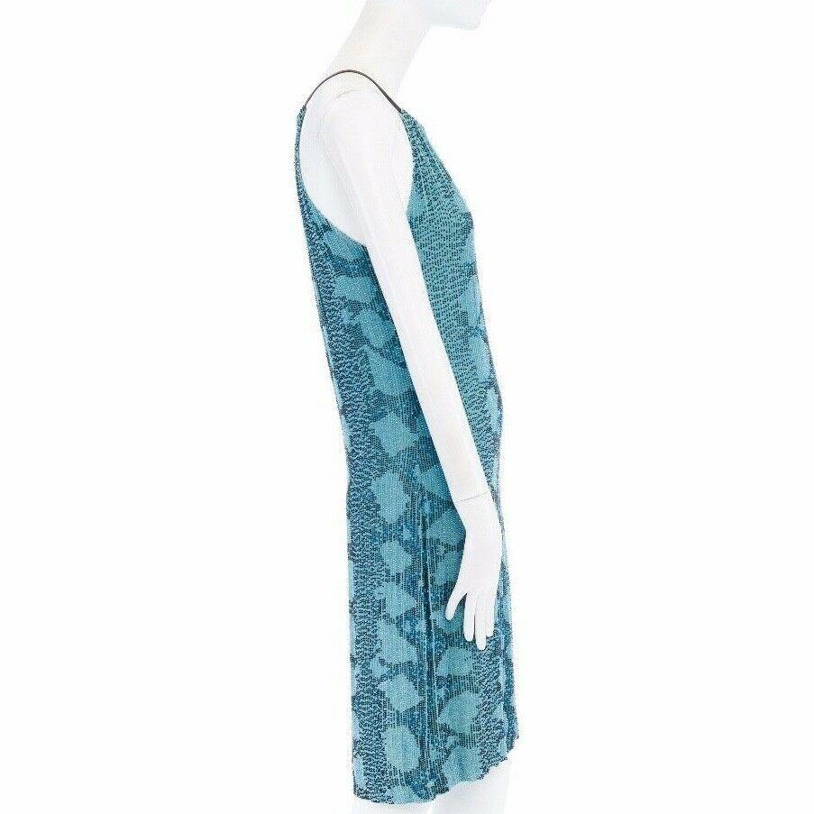 runway GUCCI TOM FORD SS00 blue python glass bead embroidery halter dress S In Good Condition In Hong Kong, NT