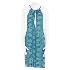 runway GUCCI TOM FORD SS00 blue python glass bead embroidery halter dress S