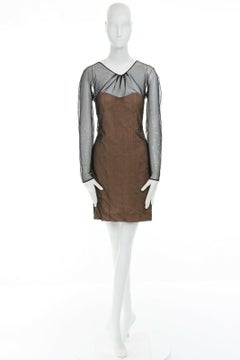 Laufsteg GUCCI TOM FORD SS01 nude Mesh Korsett Illusionskleid Kate Moss IT42 M