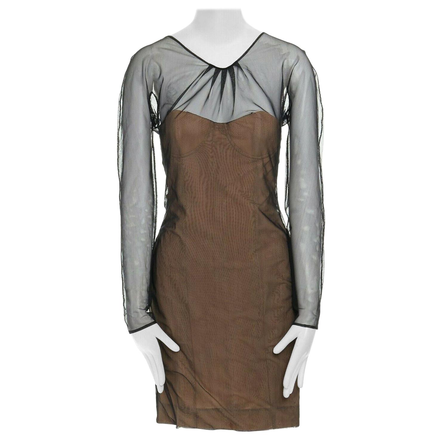 runway GUCCI TOM FORD SS01 nude mesh corset illusion dress Kate Moss IT42 M