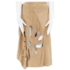 runway GUCCI TOM FORD SS02 beige suede leather flower cut out wrap skirt IT38