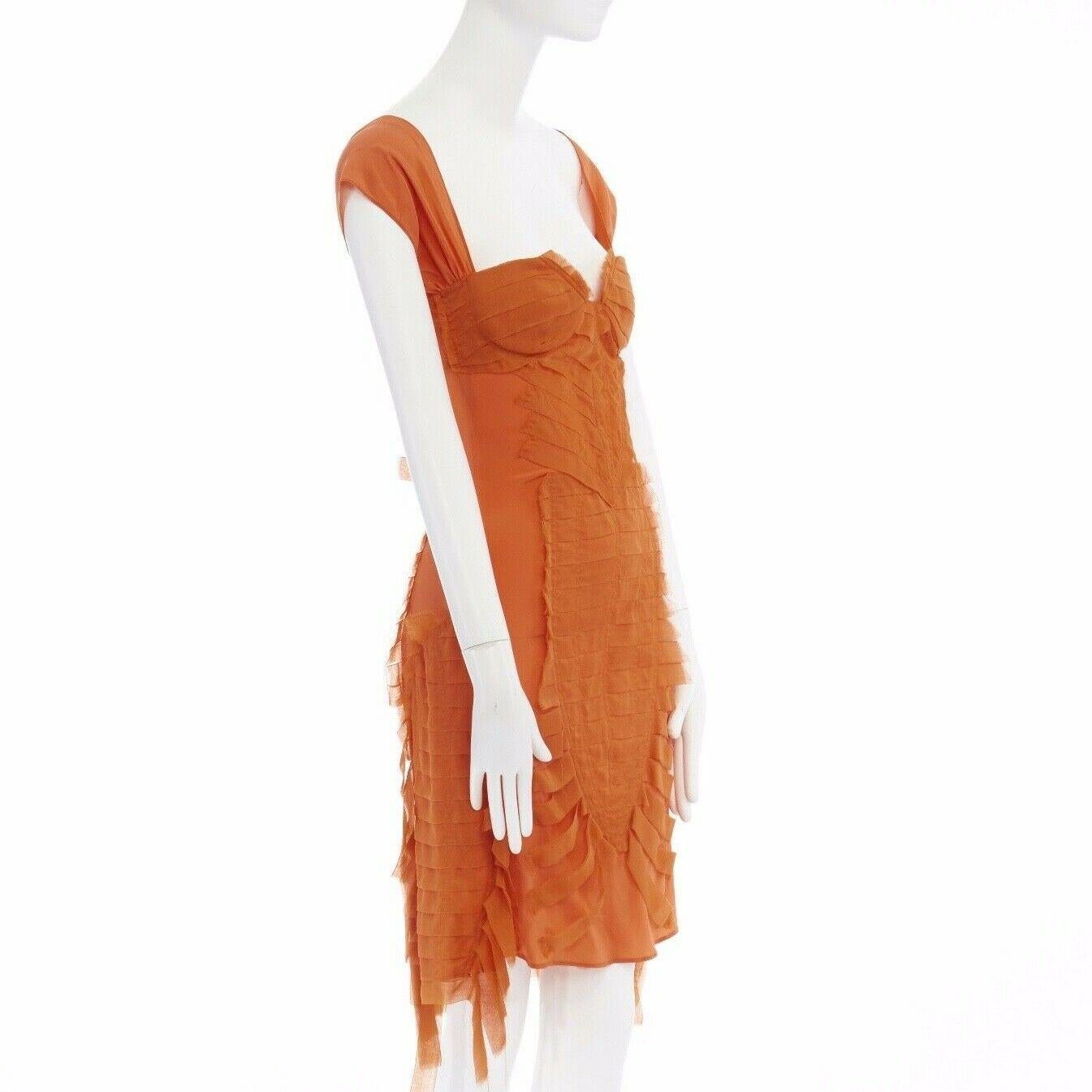 runway GUCCI TOM FORD SS04 orange raw frayed silk open back dress IT40 US4 M In Good Condition In Hong Kong, NT
