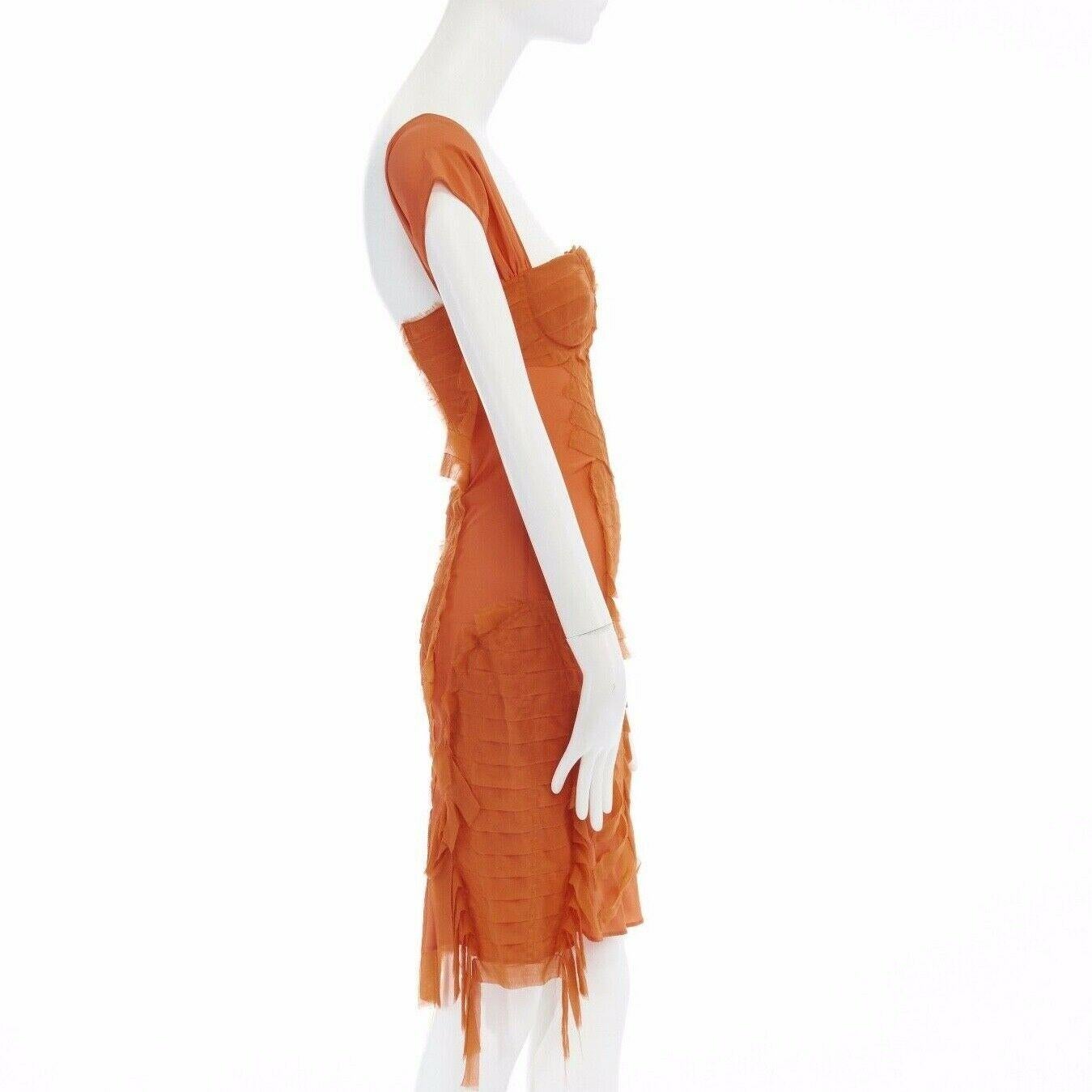 Women's runway GUCCI TOM FORD SS04 orange raw frayed silk open back dress IT40 US4 M