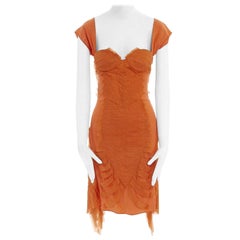 runway GUCCI TOM FORD SS04 orange raw frayed silk open back dress IT40 US4 M