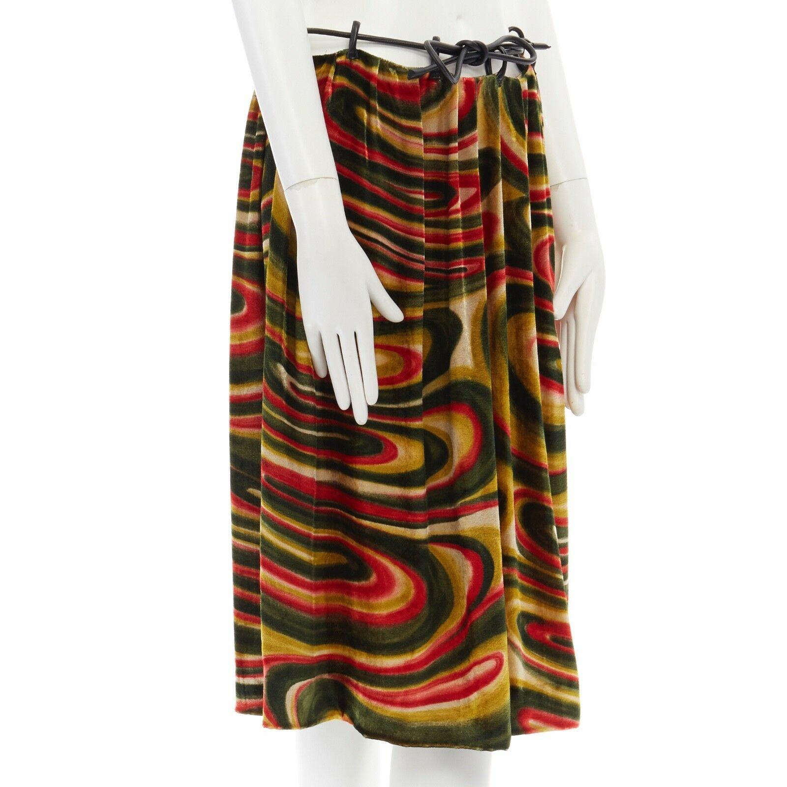 Brown runway GUCCI TOM FORD Vintage AW99 leather loop psychedelic velvet skirt IT42 M