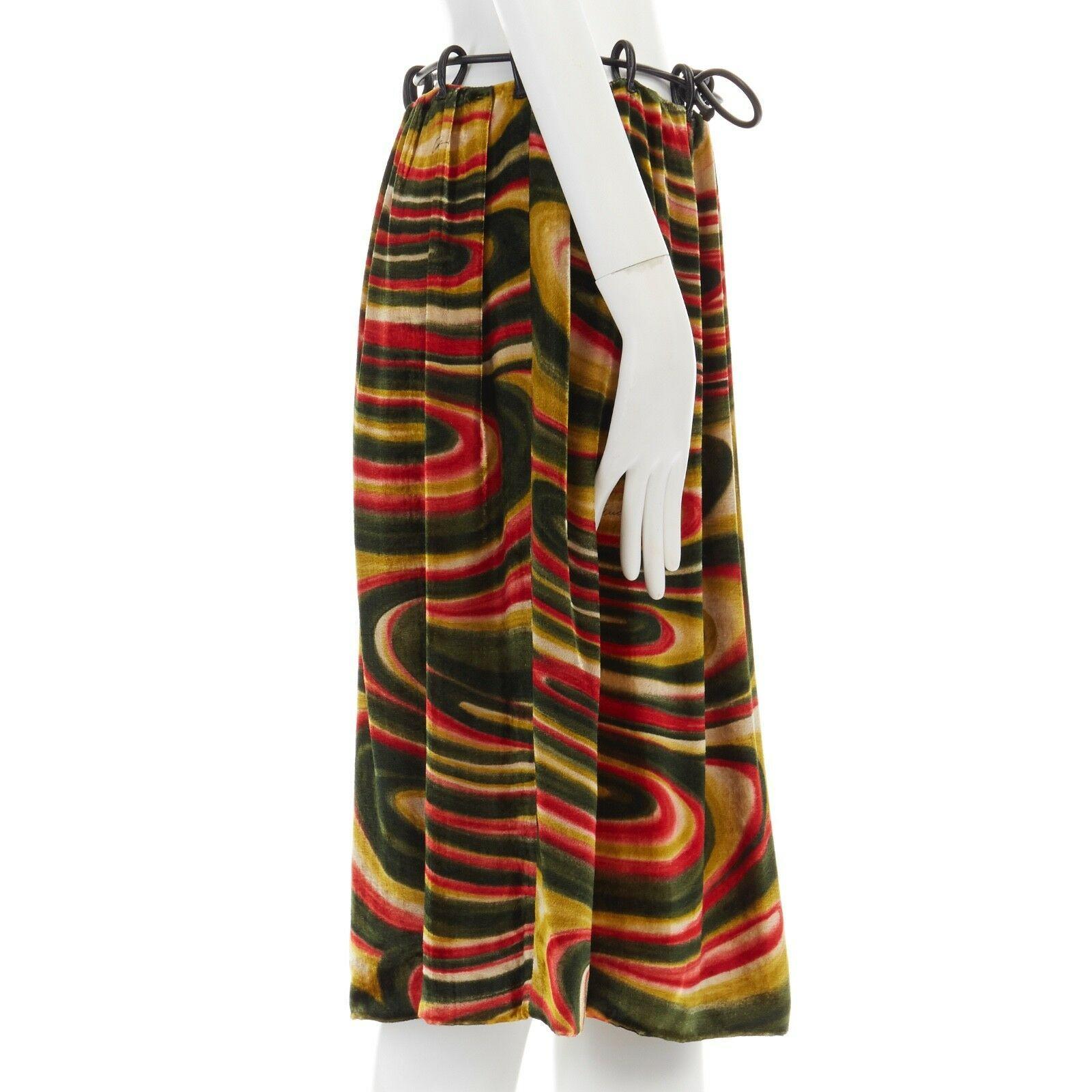runway GUCCI TOM FORD Vintage AW99 leather loop psychedelic velvet skirt IT42 M In Excellent Condition In Hong Kong, NT