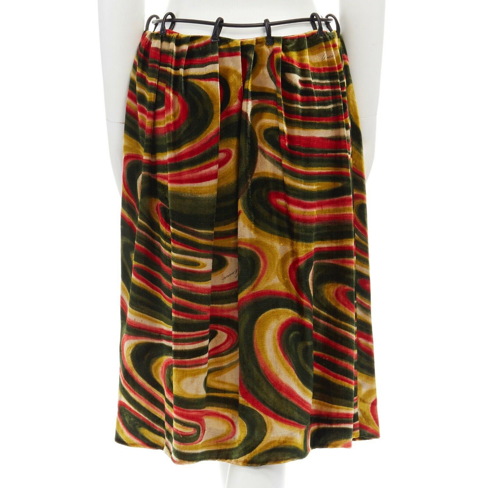 Women's runway GUCCI TOM FORD Vintage AW99 leather loop psychedelic velvet skirt IT42 M