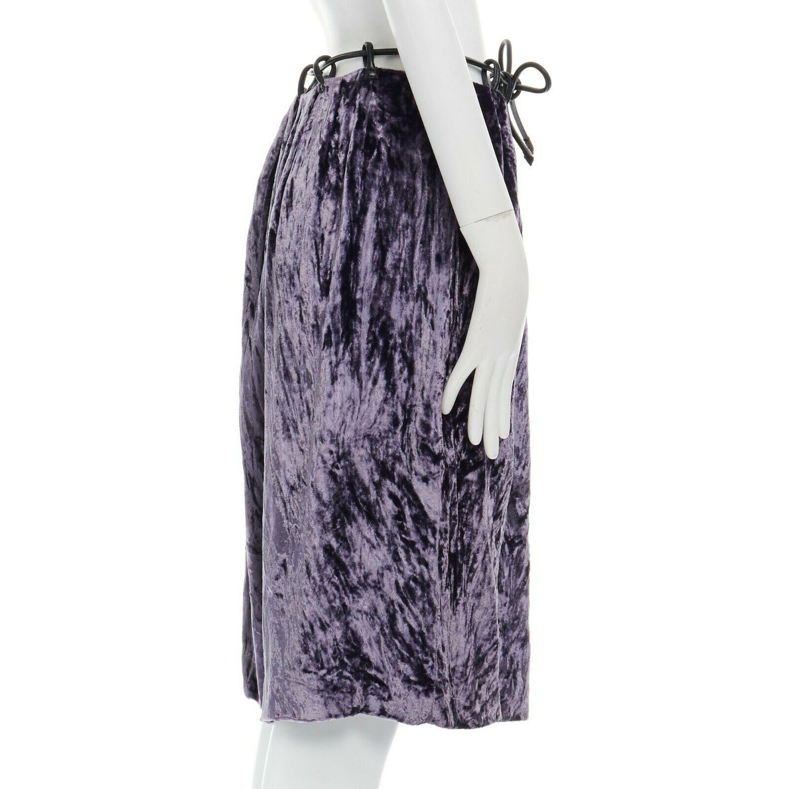 Gray runway GUCCI TOM FORD Vintage AW99 purple leather loop crushed velvet skirt IT38