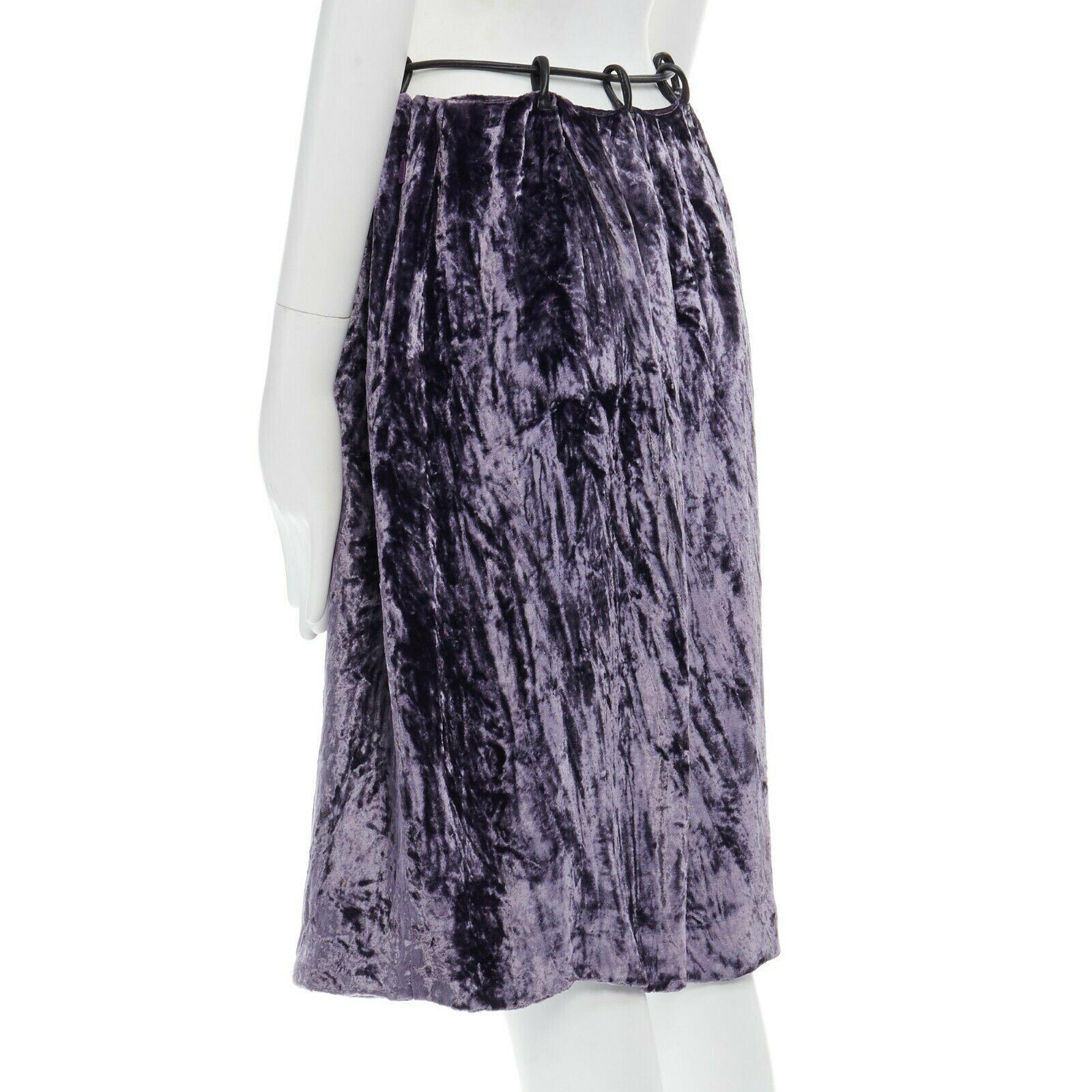 Women's runway GUCCI TOM FORD Vintage AW99 purple leather loop crushed velvet skirt IT38