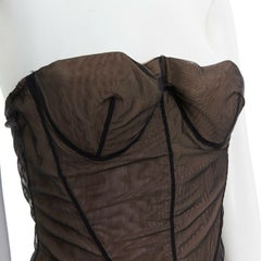 runway GUCCI TOM FORD Vintage nude mesh corset strapless cocktail dress IT40 US4