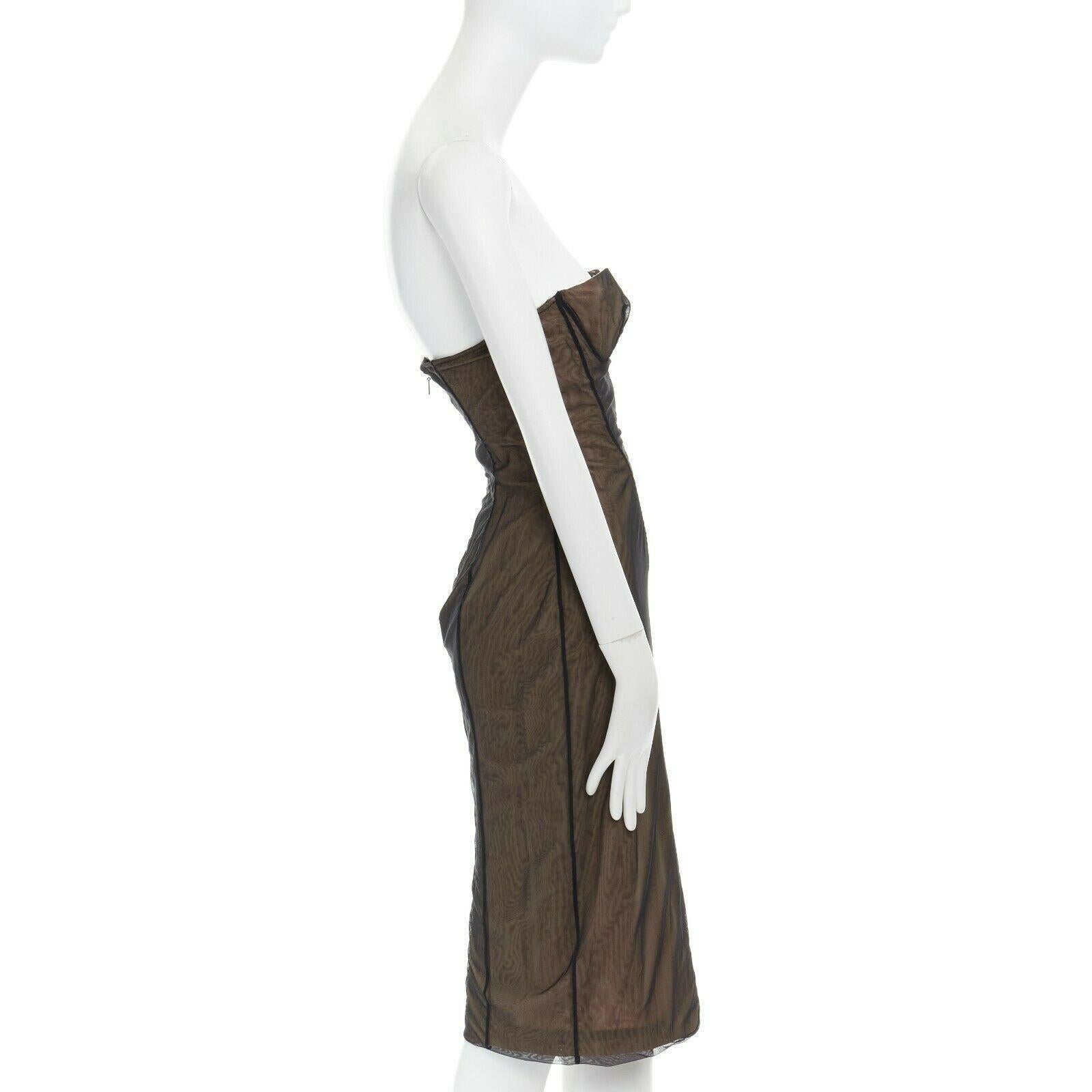 runway GUCCI TOM FORD Vintage nude mesh corset strapless cocktail dress IT40 US4 In Excellent Condition In Hong Kong, NT