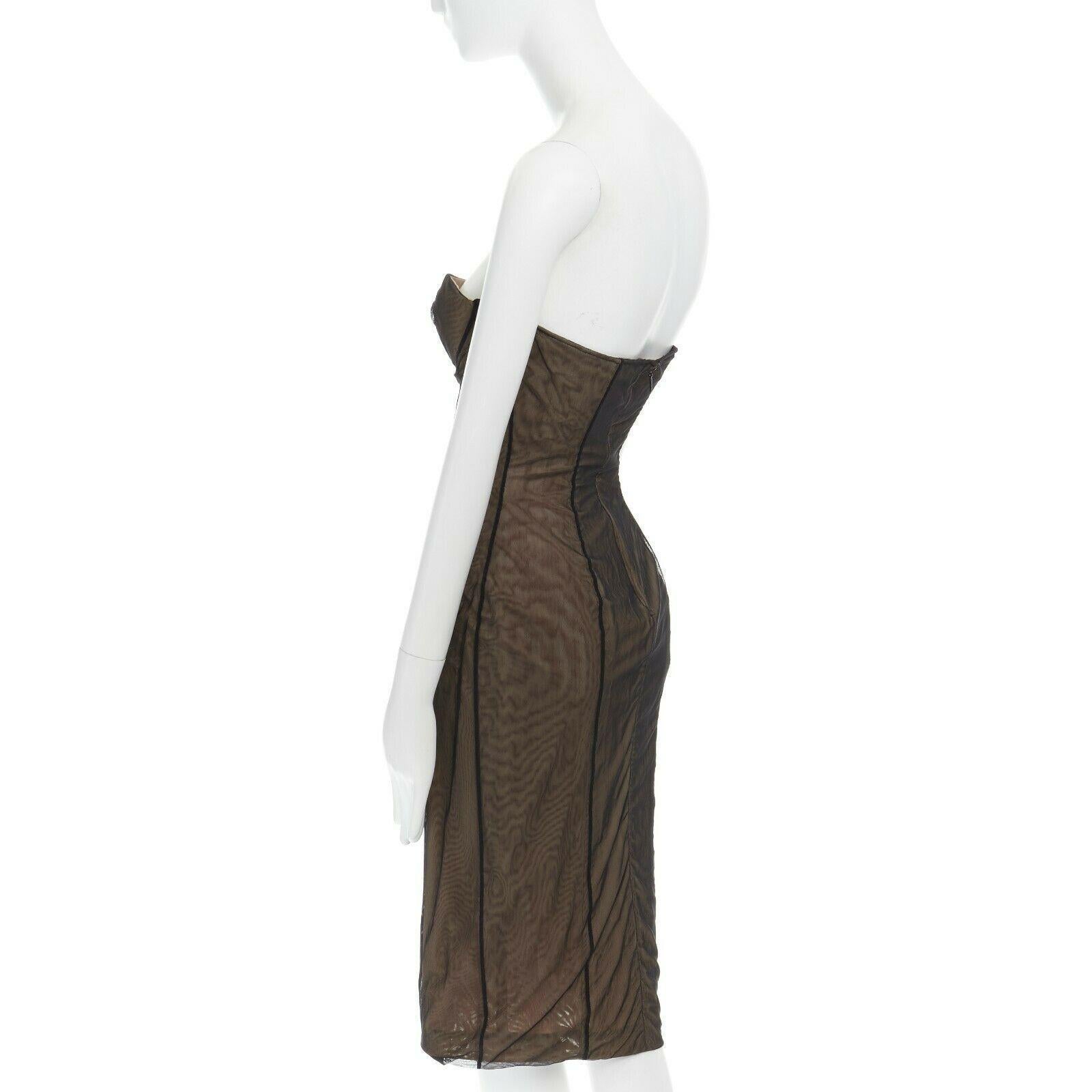 Women's runway GUCCI TOM FORD Vintage nude mesh corset strapless cocktail dress IT40 US4