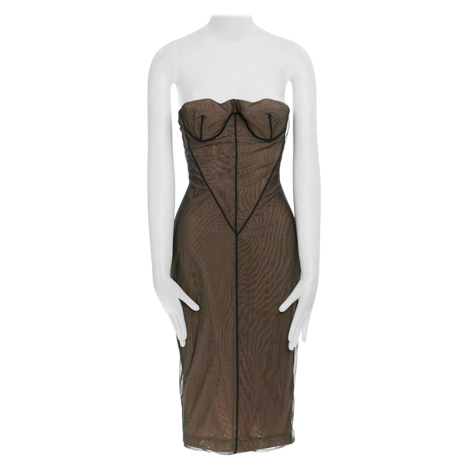 runway GUCCI TOM FORD Vintage nude mesh corset strapless cocktail dress IT40 US4