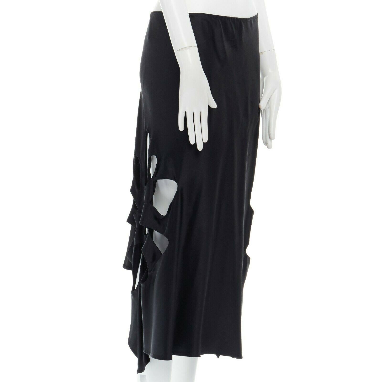 Black runway GUCCI TOM FORD Vintage SS02 100% silk black flower cut out skirt IT42