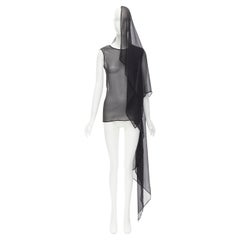 HAIDER ACKERMANN 2012 Schwarzes, durchsichtiges, drapiertes Laufsteg-Top FR34 XS