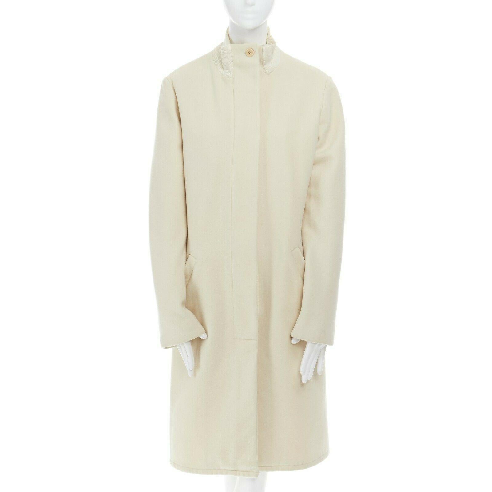 Beige runway HELMUT LANG Vintage AW97 cream bomber collar wool coat jacket IT40 US2 S