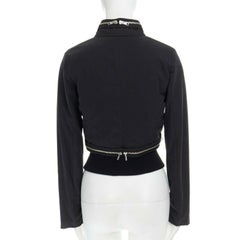 runway HUSSEIN CHALAYAN black faux shearling zipper trimmed cropped bomber IT40