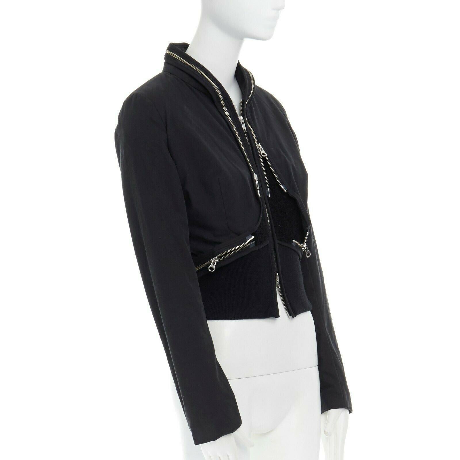 runway HUSSEIN CHALAYAN black faux shearling zipper trimmed cropped bomber IT40 In Excellent Condition In Hong Kong, NT