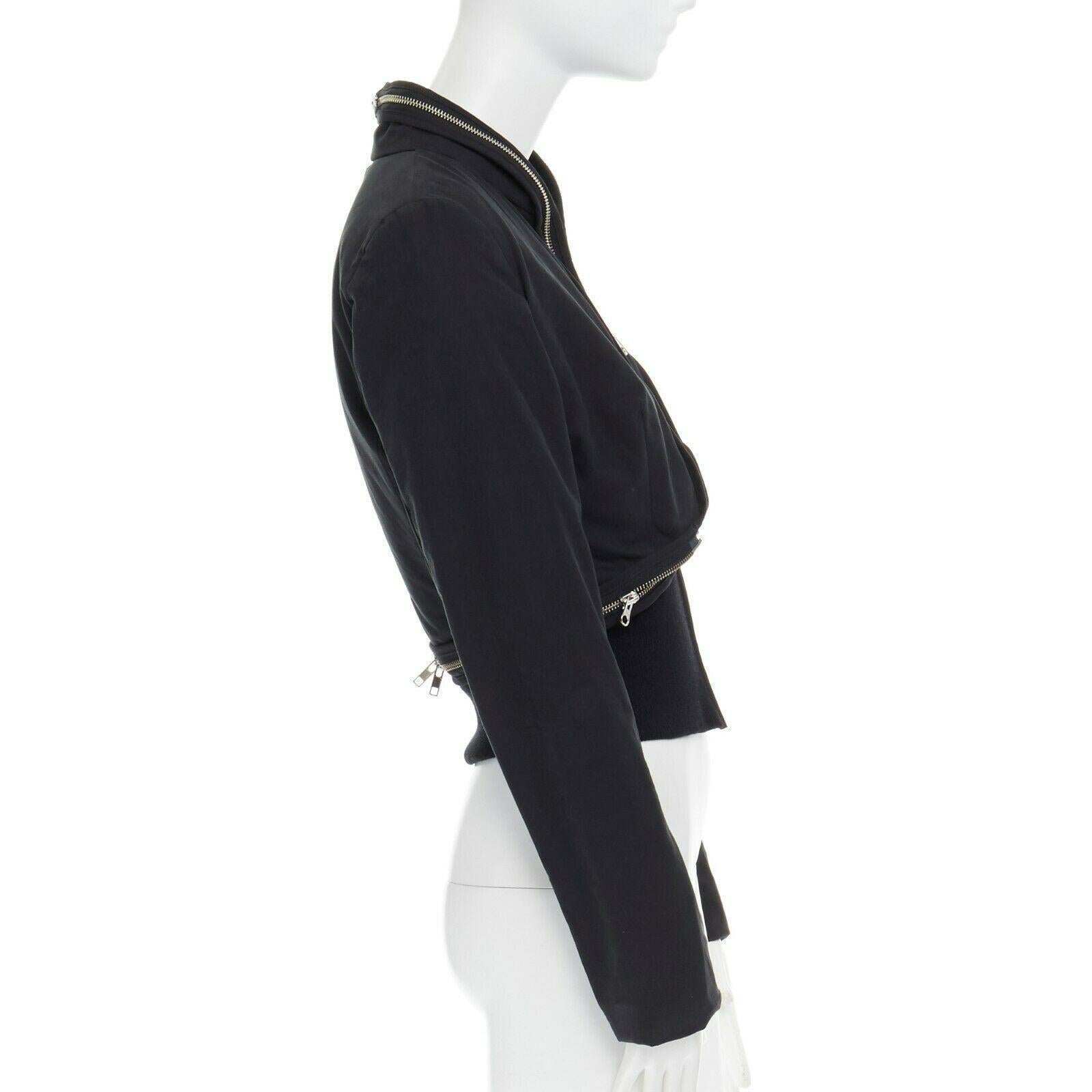 runway HUSSEIN CHALAYAN black faux shearling zipper trimmed cropped bomber  IT40