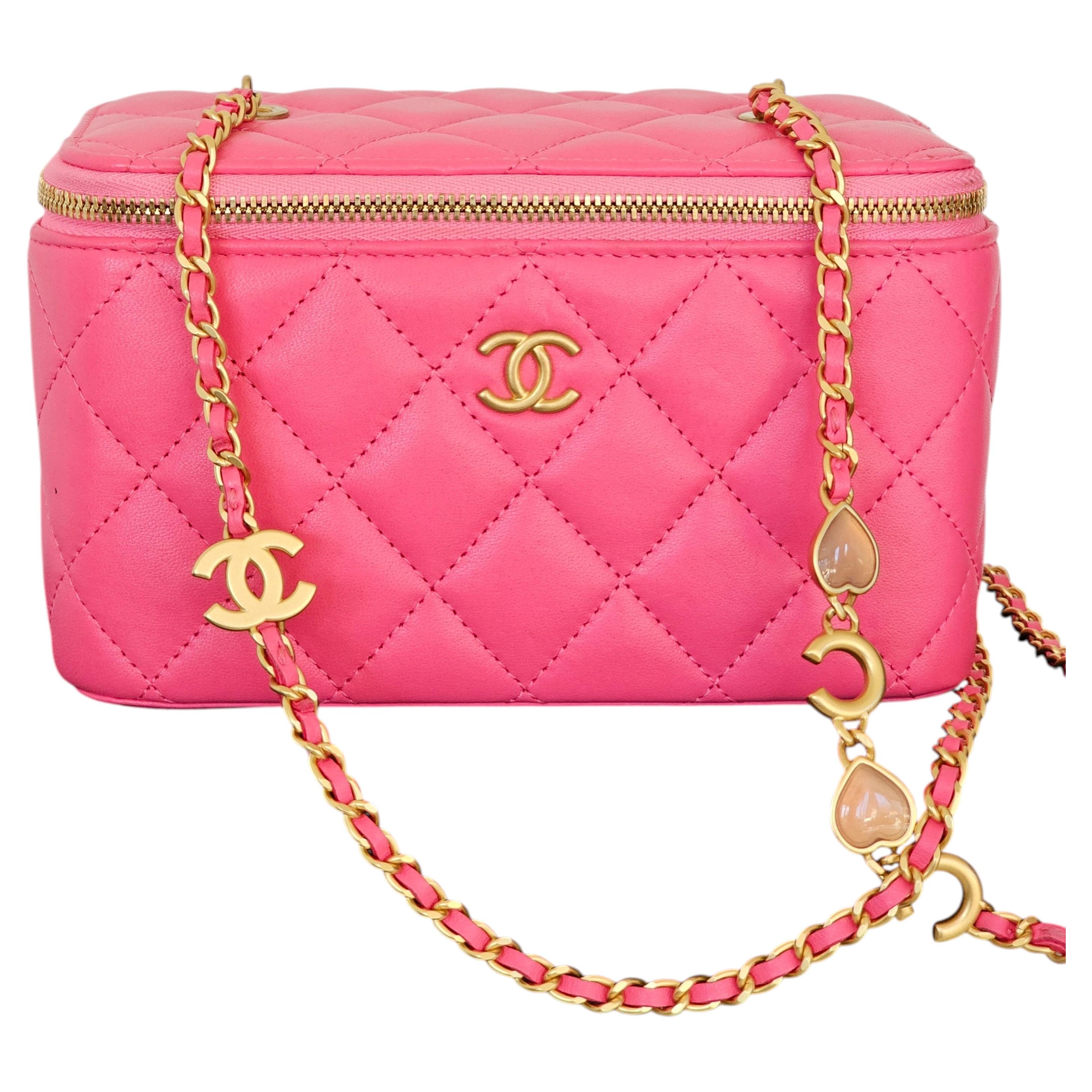 Runway Iconic Rare Chanel Pink Sweetheart Vanity Case Lambskin GHW Box Bag 23P