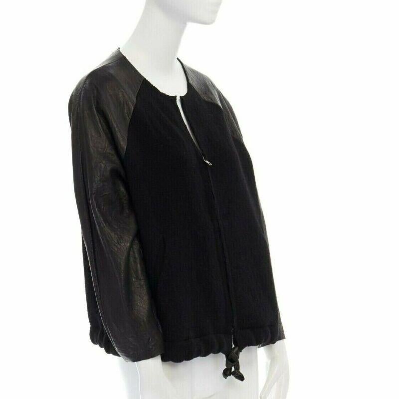 Black runway ISABEL MARANT Jeams leather sleeve wool zip up baseball bomber jacket S For Sale