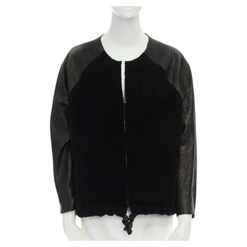 runway ISABEL MARANT Jeams leather sleeve wool zip up baseball bomber jacket S For Sale