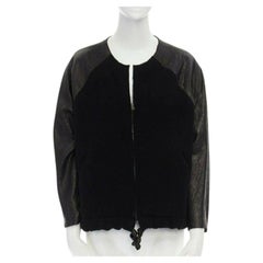 runway ISABEL MARANT Jeams leather sleeve wool zip up baseball bomber jacket S