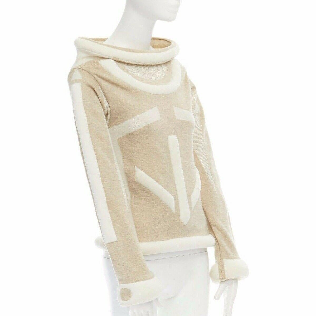 Beige runway ISSEY MIYAKE Vintage AW1999 cream padded tubular collar bodycon top S