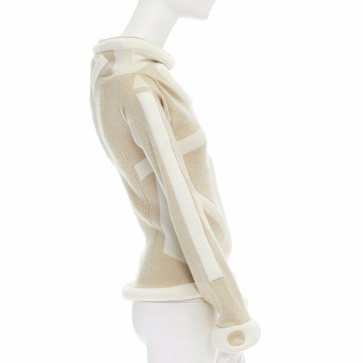 runway ISSEY MIYAKE Vintage AW1999 cream padded tubular collar bodycon top S In Excellent Condition In Hong Kong, NT