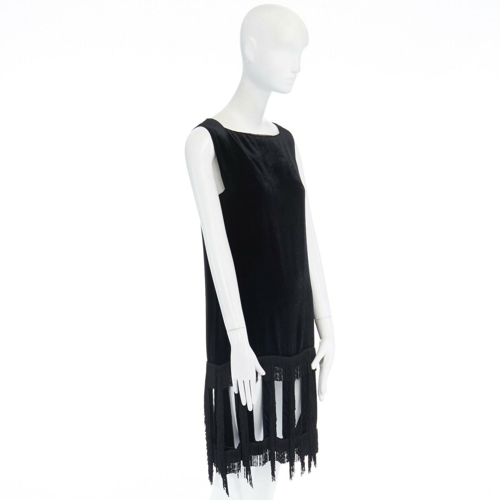 runway JEAN PAUL GAULTIER FW1997 black velvet cut out fringe  dress IT40 US4 S In Excellent Condition In Hong Kong, NT