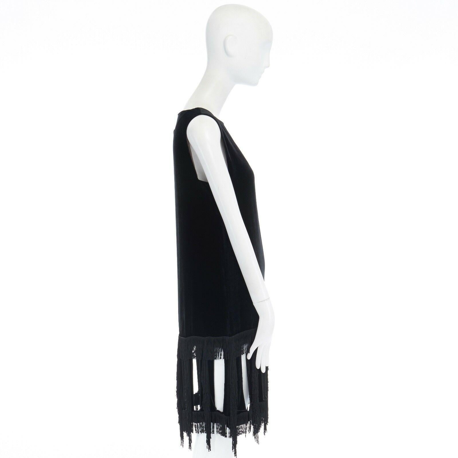 Women's runway JEAN PAUL GAULTIER FW1997 black velvet cut out fringe  dress IT40 US4 S