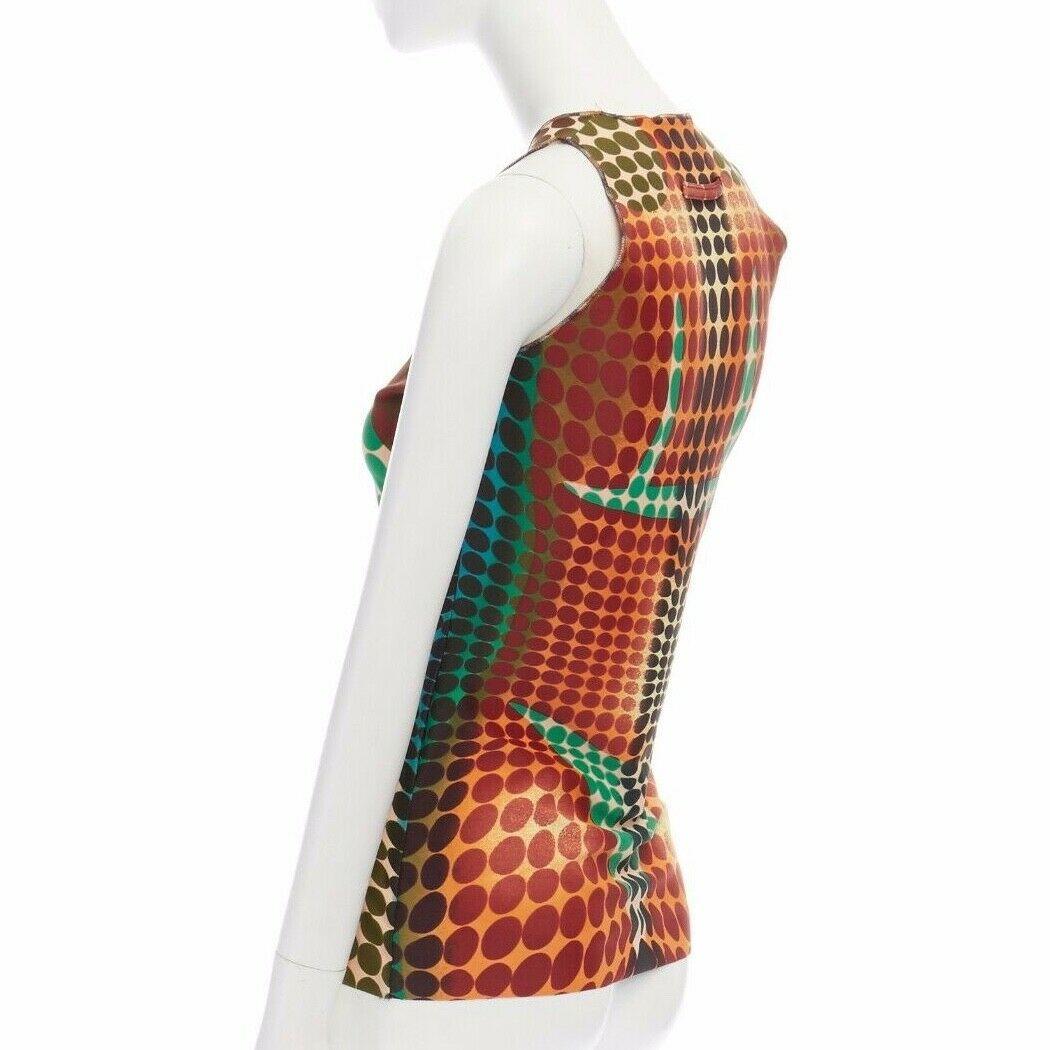 Beige runway JEAN PAUL GAULTIER Mad Max optical illusion print spandex stretch top M