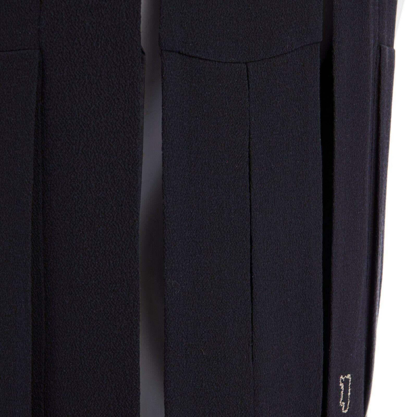 Women's runway JIL SANDER RAF black embroidered slash slit back mini dress XS US0 UK4