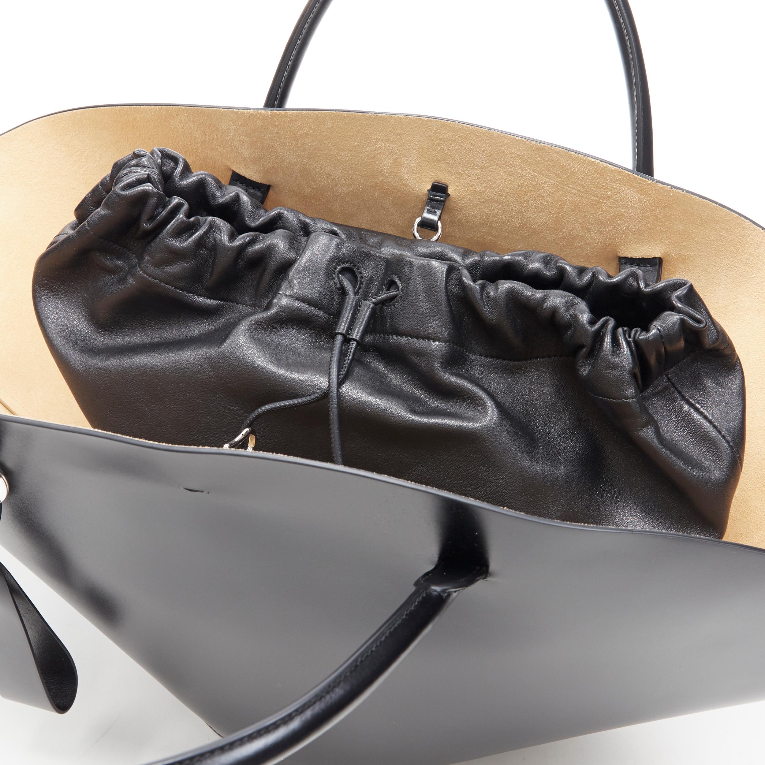 runway JIL SANDER Sombrero Large black smooth leather top handle flared tote bag 3