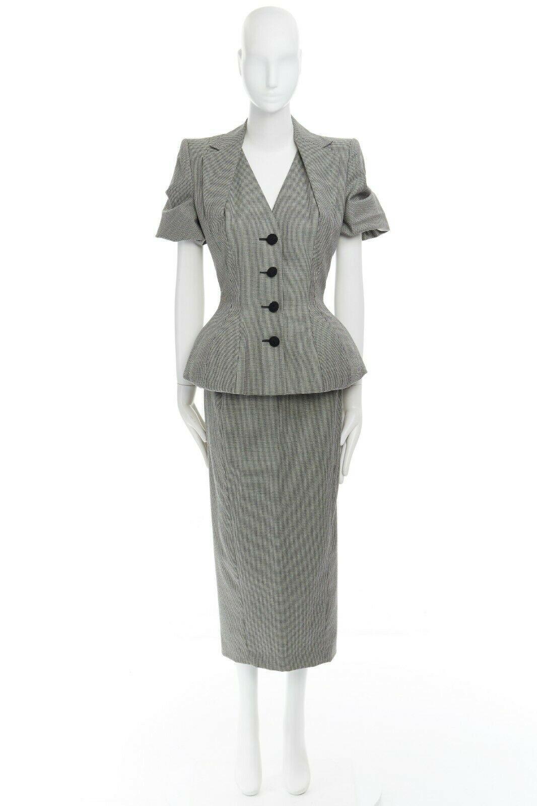 runway JOHN GALLIANO SS95 houndstooth ruched sleeve padded hip set FR40 S In Excellent Condition In Hong Kong, NT