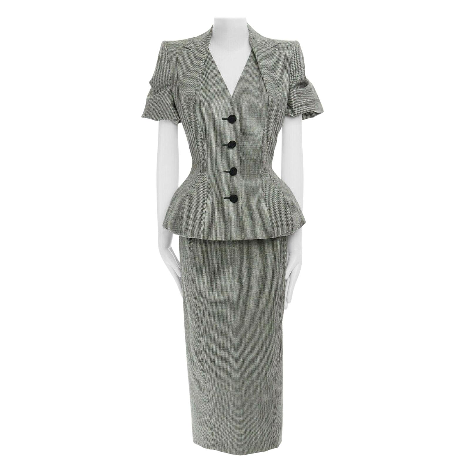 runway JOHN GALLIANO SS95 houndstooth ruched sleeve padded hip set FR40 S