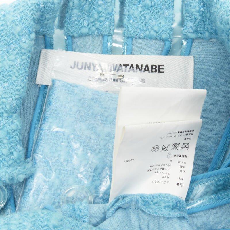 Giacca da passerella JUNYA WATANabe 2001 in tweed bouclé blu verde acqua con rifiniture in PVC, stile space age S in vendita 5