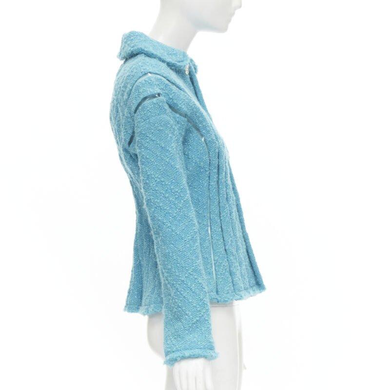 Giacca da passerella JUNYA WATANabe 2001 in tweed bouclé blu verde acqua con rifiniture in PVC, stile space age S In condizioni ottime in vendita a Hong Kong, NT
