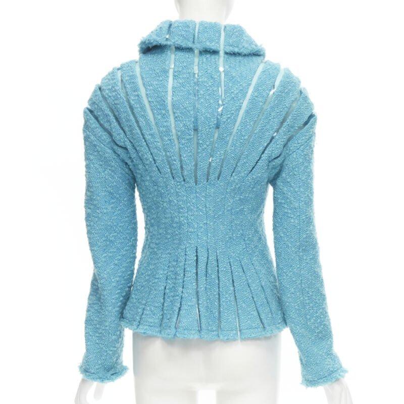 Donna Giacca da passerella JUNYA WATANabe 2001 in tweed bouclé blu verde acqua con rifiniture in PVC, stile space age S in vendita